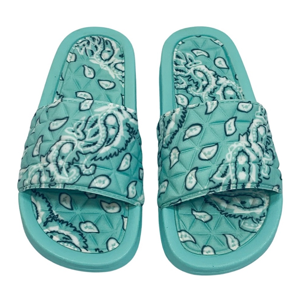 Mint /Aqua Bandana Paisley Print Slide Sandals Women’s Size 7